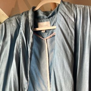 Open chambray long blazer